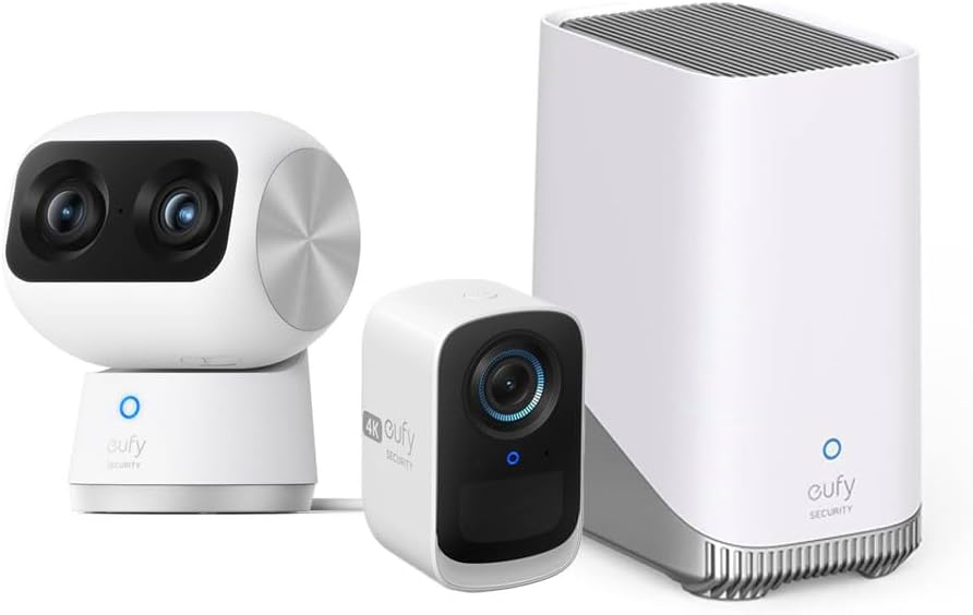 EufyCam 3C 4K AI Security Kit featuring two cameras and HomeBase, designed for advanced home security.