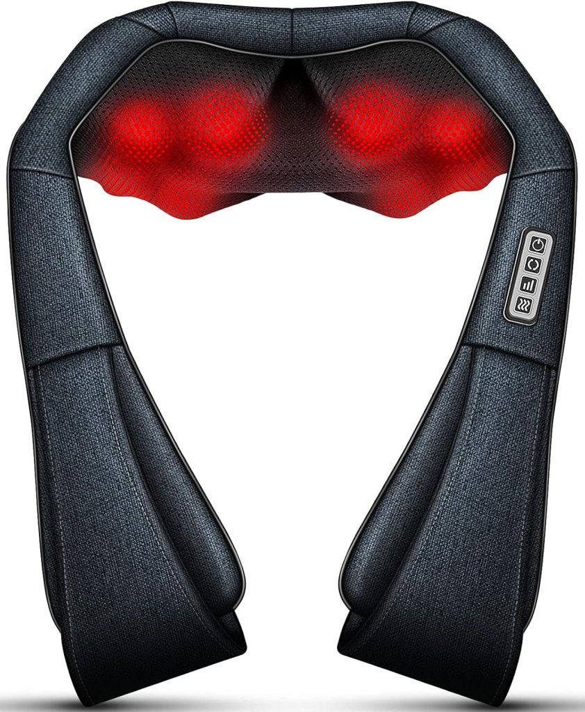 Shiatsu back and neck massager with warming function and multiple massage modes, designed for relaxation and comfort.